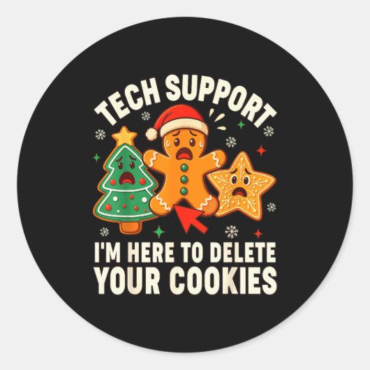 Christmas Tech Supportクッキーの削除クリスマスM ラウンドシール (正面)