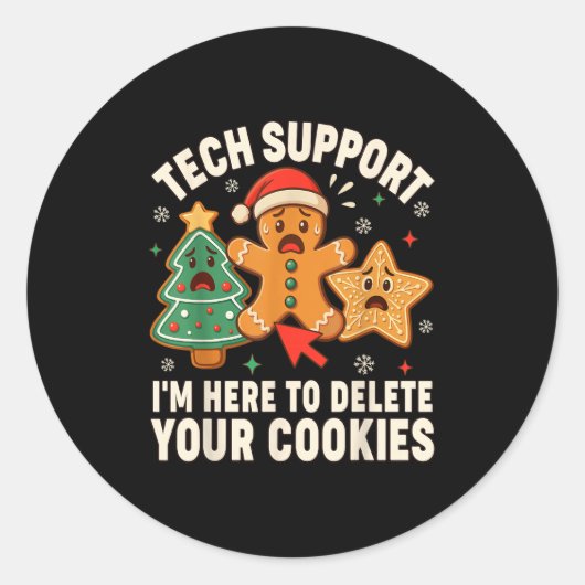 Christmas Tech Supportクッキーの削除クリスマスM ラウンドシール (正面)