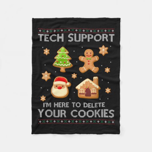 Christmas Tech Suprt Here To Delete Cookies Ugly S フリースブランケット (正面)