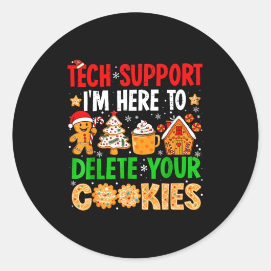 Christmas Tech Suprt Here To Delete Cookies Xmas M ラウンドシール (正面)