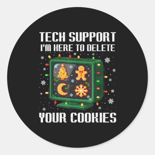 Christmas Tech Suprt Here To Delete Cookies Xmas M ラウンドシール (正面)