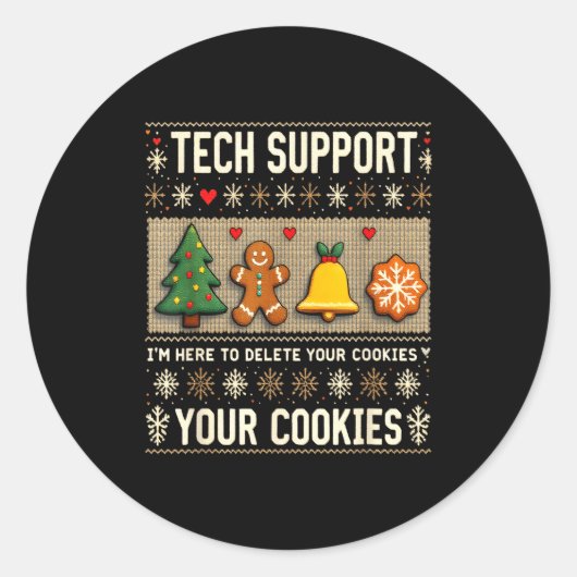 Christmas Tech Suprt Here To Delete Cookies Xmas M ラウンドシール (正面)
