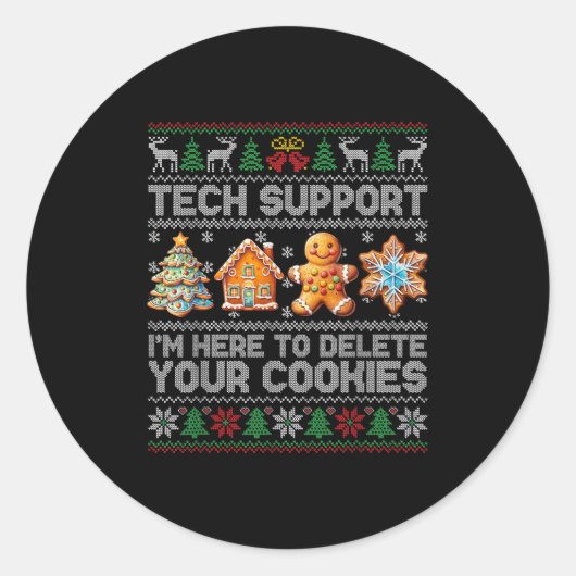 Christmas Tech Suprt Here To Delete Cookies Xmas M ラウンドシール (正面)