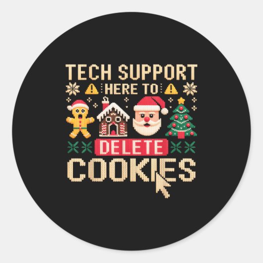 Christmas Tech Suprt Here To Delete Cookies Xmas M ラウンドシール (正面)
