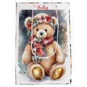 Christmas Teddy Bear add Name ミディアムペーパーバッグ (裏面)