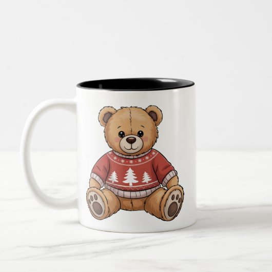 Christmas Teddy Bear Cute Xmas Gift ツートーンマグカップ (左)