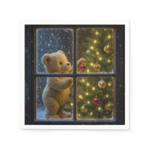 Christmas Teddy Bear Decorating a Tree