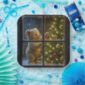 Christmas Teddy Bear Decorating a Tree ペーパープレート (パーティー)