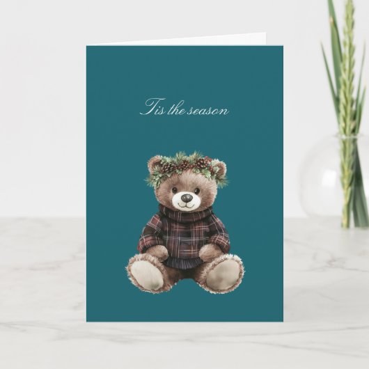 Christmas Teddy Bear in Plaid   カード (正面)