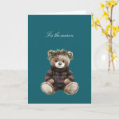 Christmas Teddy Bear in Plaid   カード (黄色い花)