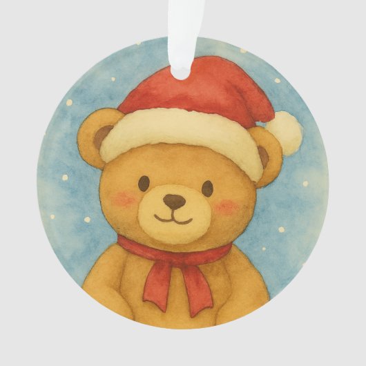 Christmas Teddy Bear in Snowy Wonderland オーナメント (正面)