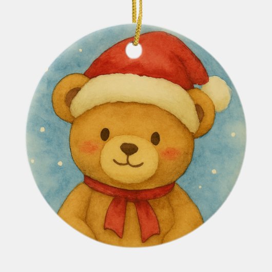 Christmas Teddy Bear in Snowy Wonderland セラミックオーナメント (正面)