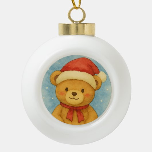 Christmas Teddy Bear in Snowy Wonderland セラミックボールオーナメント (正面)