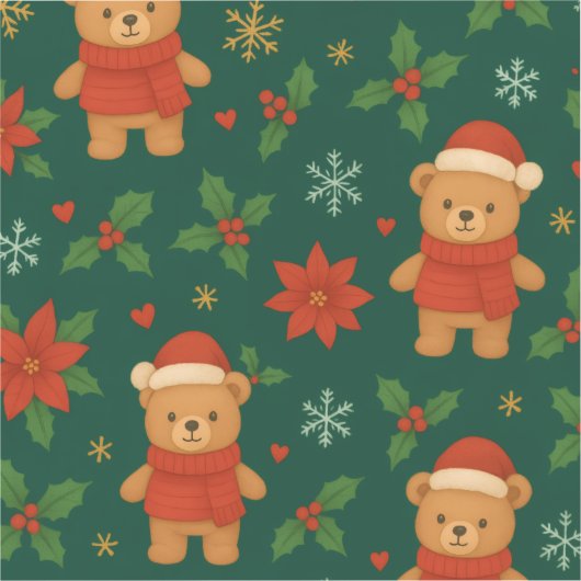 Christmas Teddy Bear Pattern – Cute Green Holiday  シール (正面)