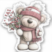 Christmas Teddy Bear Sticker | Cozy Winter Scene シール (正面)