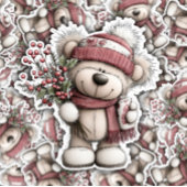 Christmas Teddy Bear Sticker | Cozy Winter Scene シール