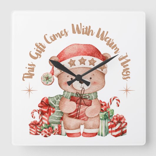 Christmas Teddy Bear Wall Clock Nursery スクエア壁時計 (正面)