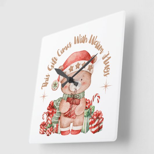 Christmas Teddy Bear Wall Clock Nursery スクエア壁時計 (傾斜)