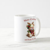 Christmas teddy bear with deer antlers mistletoe コーヒーマグカップ (正面右)