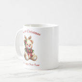 Christmas teddy bear with deer antlers mistletoe コーヒーマグカップ (正面左)