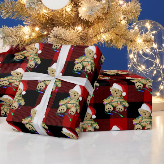 Christmas Teddy Bears On Buffalo Plaid ラッピングペーパー (クリスマス)