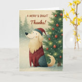 Christmas Thank You Golden Retriever in Santa Hat カード (黄色い花)