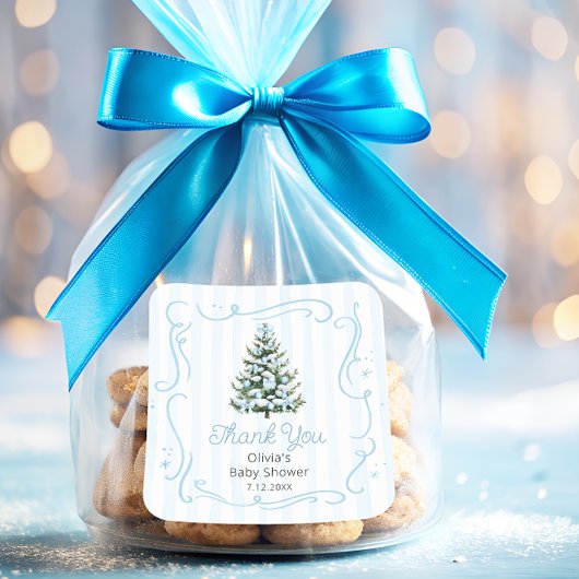 Christmas Thee Blue Winter Baby Shower Thank You スクエアシール