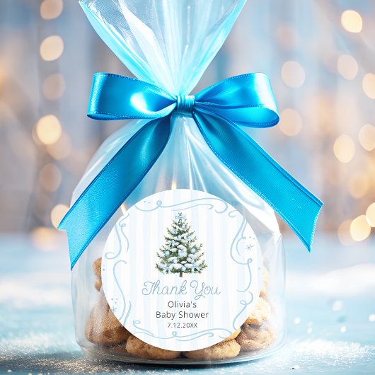 Christmas Thee Blue Winter Baby Shower Thank You ラウンドシール