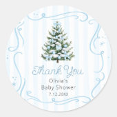 Christmas Thee Blue Winter Baby Shower Thank You ラウンドシール (正面)