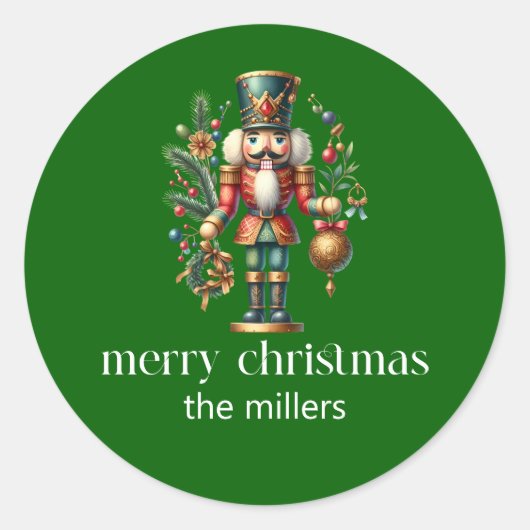 Christmas Theme Cute Nutcracker Retro Typography  ラウンドシール (正面)