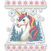 Christmas Theme Knitted Unicorn Unicorns T-Shirt ( シール (正面)
