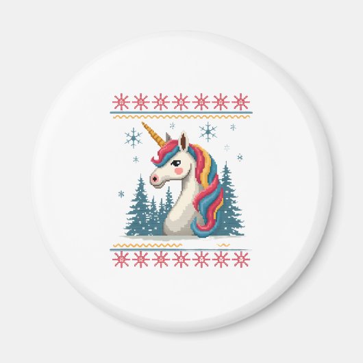 Christmas Theme Knitted Unicorn Unicorns T-Shirt ( マグネット (正面)