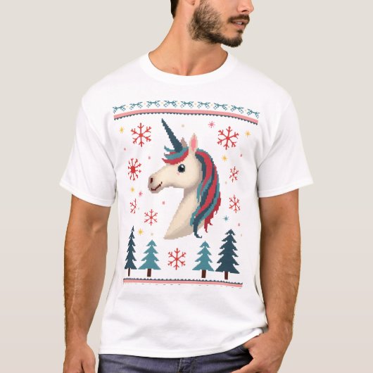 Christmas Theme Knitted Unicorn Unicorns T-Shirt ( Tシャツ (正面)