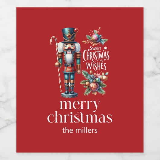 Christmas Theme Nutcracker Retro Typography Wine L ワインラベル (シングルラベル)