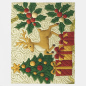 Christmas Theme Tree Reindeer Gifts Quilted Look フリースブランケット (正面)