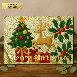 Christmas Theme Tree Reindeer Gifts Quilted Look 箔シーズンカード