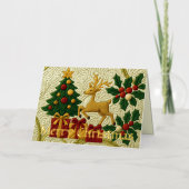 Christmas Theme Tree Reindeer Gifts Quilted Look 箔シーズンカード (正面)