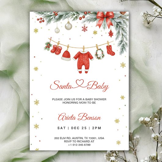 Christmas themed baby shower invitation 招待状