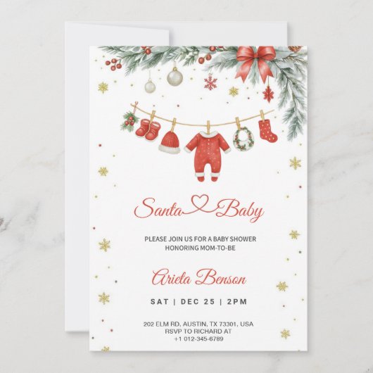 Christmas themed baby shower invitation 招待状 (正面)