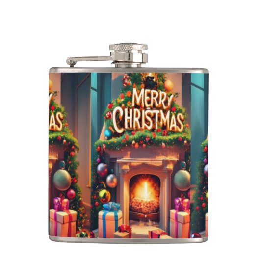 Christmas Themed Hip Flask – Merry Christmas Firep フラスク (正面)