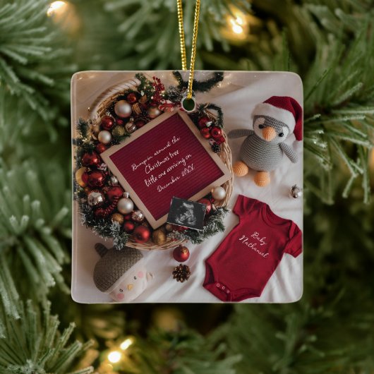 Christmas themed pregnancy announcement セラミックオーナメント (ツリー)