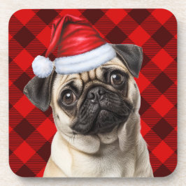Christmas Themed Pug Dog Holiday Buffalo Plaid コースター
