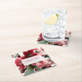 Christmas Themed Red Floral Wedding スクエアペーパーコースター (インサイチュ)