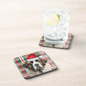 Christmas Themed Saint Bernard Dog Holiday Plaid コースター (右側)