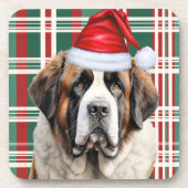 Christmas Themed Saint Bernard Dog Holiday Plaid コースター (正面)