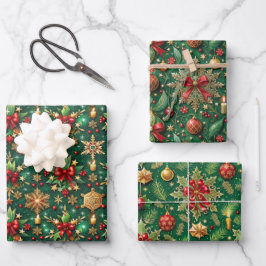Christmas-themed three festive patterns ラッピングペーパーシート