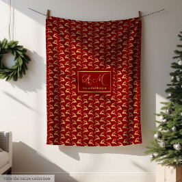 Christmas Throw Blanket Elegant Red Gold Design フリースブランケット