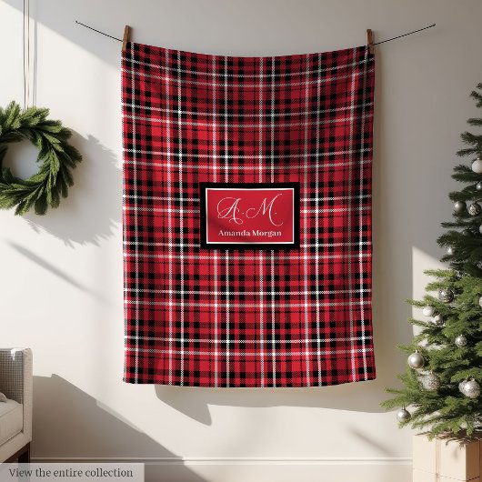 Christmas Throw Blanket Red Black Tartan Style フリースブランケット