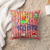 Christmas Throw Pillow, Stripe Happy Birthday クッション (ブランケット)