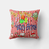 Christmas Throw Pillow, Stripe Happy Birthday クッション (裏面)